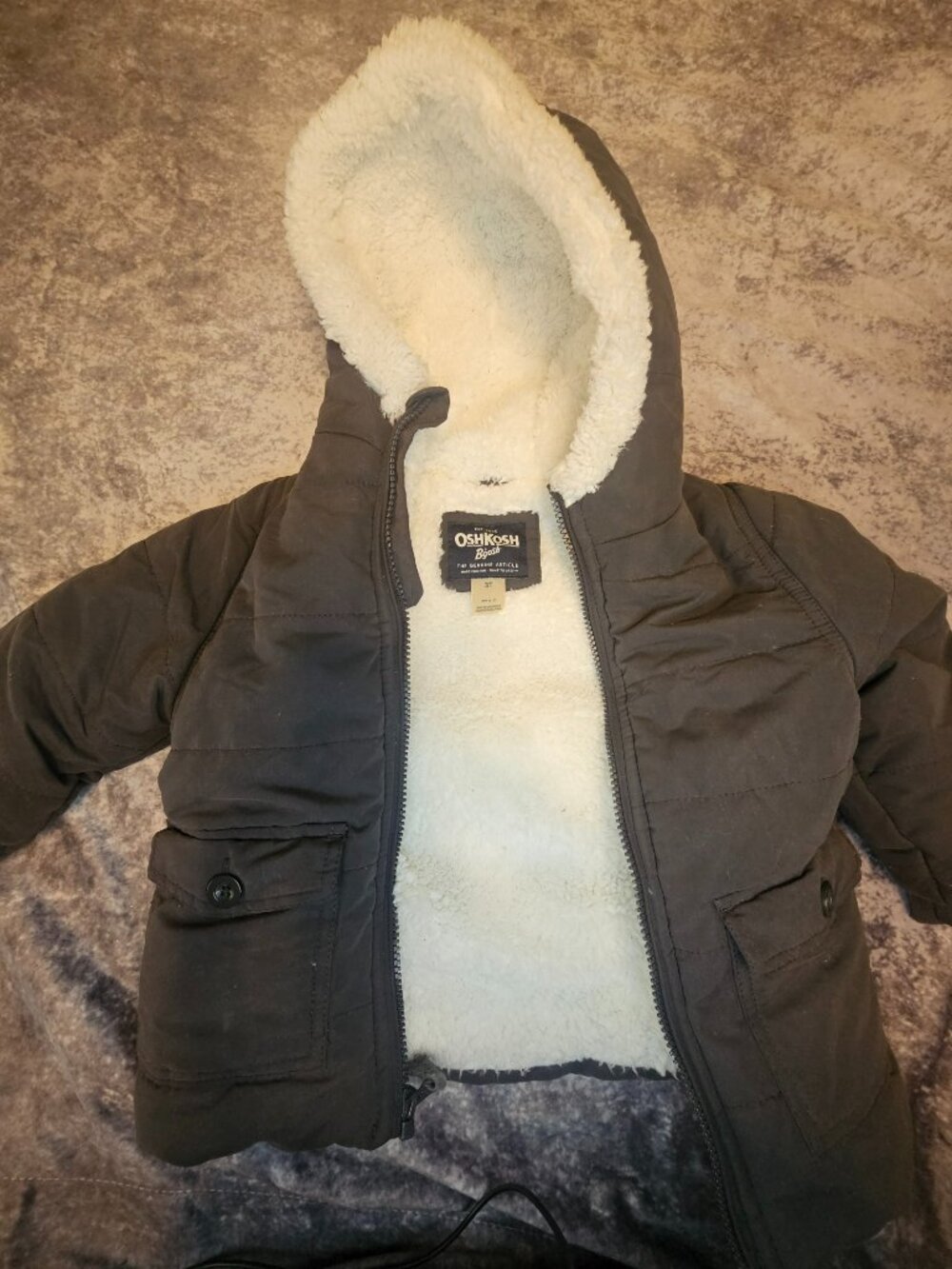 OshKosh Black Hooded Puffer Coat with Sherpa Lining